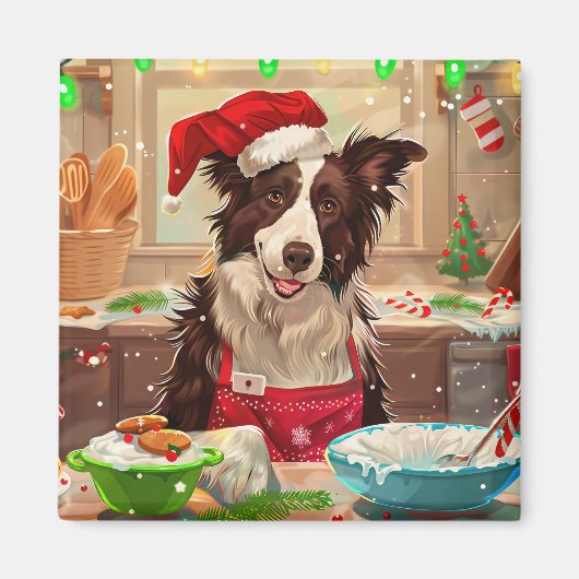 ボーダーコリーのホリデーベーキング:楽しいクリスマス マグネット (正面)