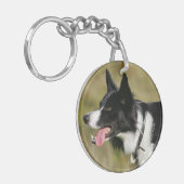 ボーダーコリーの喘ぐHeadshot 2 キーホルダー (正面左)