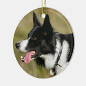 ボーダーコリーの喘ぐHeadshot 2 セラミックオーナメント (左)