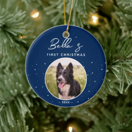 ボーダーコリーの子犬の初めてのクリスマス 写真 セラミックオーナメント