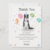 ボーダーコリーの子犬の犬の誕生日感謝カード 招待状 (正面)