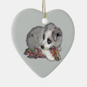 ボーダーコリーの子犬の青のmerle セラミックオーナメント (右)