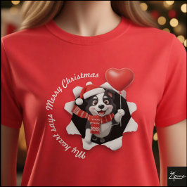 ボーダーコリーの子犬 クリスマス ハート スカーフ Tシャツ