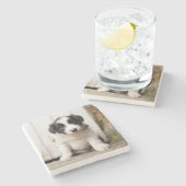 ボーダーコリーの子犬 ストーンコースター (横)