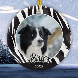 ボーダーコリーの毛並み模様のフォトクリスマス セラミックオーナメント