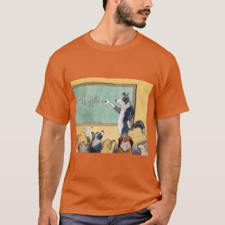 ボーダーコリーの犬が子犬の生徒たちに数学を教えているf tシャツ