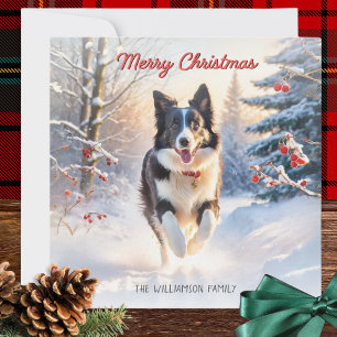 ボーダーコリーの犬と雪のメリークリスマス シーズンカード