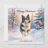 ボーダーコリーの犬と雪のメリークリスマス シーズンカード (正面)