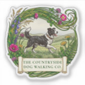 ボーダーコリーの犬の散歩カスタムビニールステッカー シール (正面)