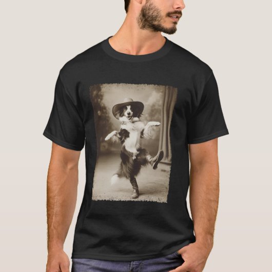 ボーダーコリーの犬の馬鹿なカウボーイ Tシャツ (正面)