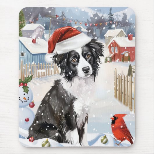 ボーダーコリーの犬 冬の不思議な国 クリスマスの喜び マウスパッド (正面)