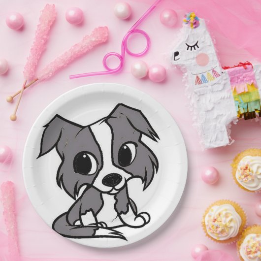 ボーダーコリーの青および白い漫画 ペーパープレート (パーティー)