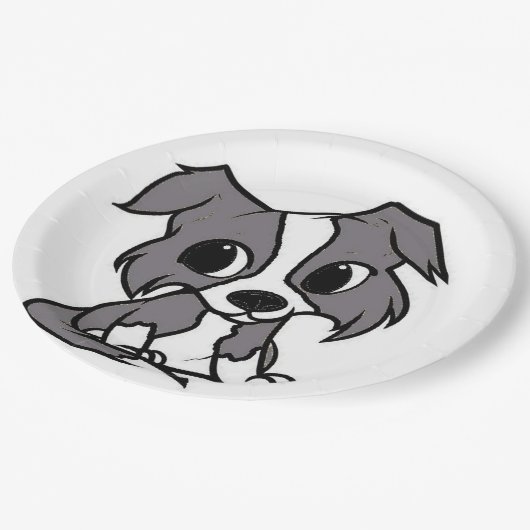 ボーダーコリーの青および白い漫画 ペーパープレート (アングル)