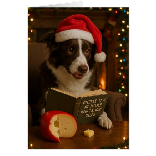 ボーダーコリーの「チーズ税」クリスマスカード (正面)