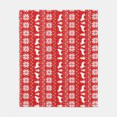 ボーダーコリーはクリスマスパターンのシルエットを描きます フリースブランケット (正面)