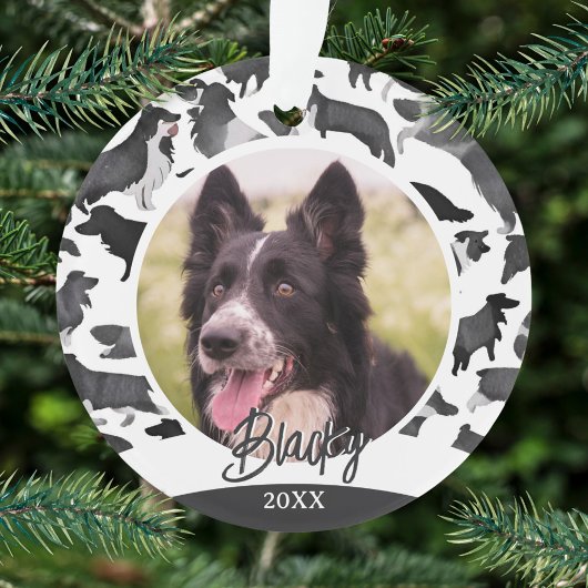 ボーダーコリー柄 犬の名前 写真 クリスマス オーナメント
