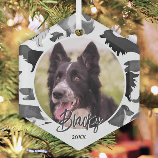 ボーダーコリー柄 犬の名前 写真 クリスマス ガラスオーナメント