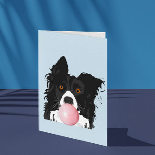 ボーダーコリー犬がバブルガムを吹く カード