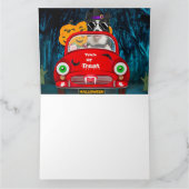 ボーダーコリー犬が車を運転する怖いハロウィン カード (内部)