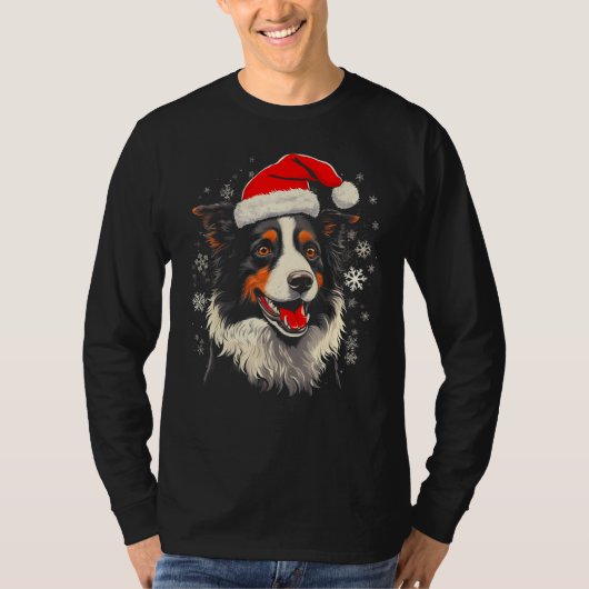ボーダーコリー犬のクリスマス Tシャツ (正面)