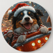 ボーダーコリー犬のジェットコースター クリスマス 缶バッジ (正面)