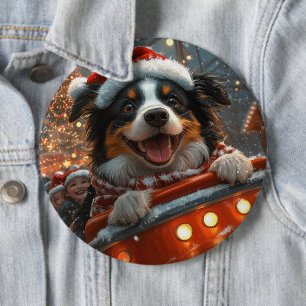 ボーダーコリー犬のジェットコースター クリスマス 缶バッジ