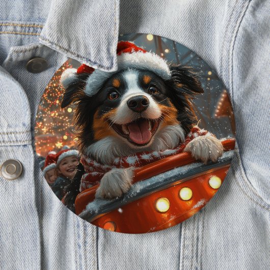 ボーダーコリー犬のジェットコースター クリスマス 缶バッジ (インサイチュ)