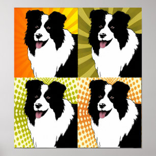 ボーダーコリー犬のポップアートポスターオリジナルのアートワーク ポスター
