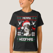 ボーダーコリー犬のメリーなWoofmasのクリスマスのTシャツ Tシャツ (正面)