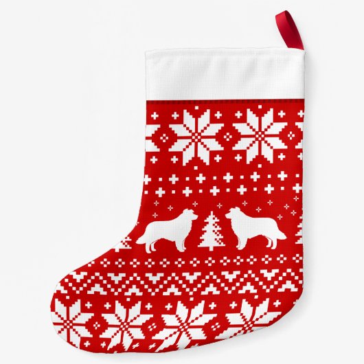 ボーダーコリー犬はパターンかわいいイヌ科動物のシルエットを描きます スモールクリスマスストッキング (裏面)