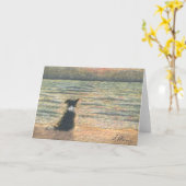 ボーダーコリー犬は朝に挨拶します カード (黄色い花)