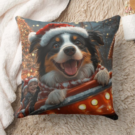 ボーダーコリー犬ジェットコースター クリスマス クッション (ブランケット)