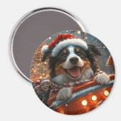 ボーダーコリー犬ジェットコースター クリスマス マグネット (正面/裏面)