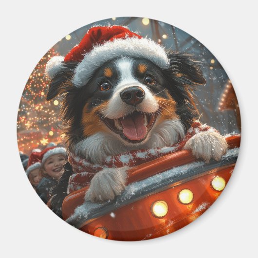 ボーダーコリー犬ジェットコースター クリスマス マグネット (正面)