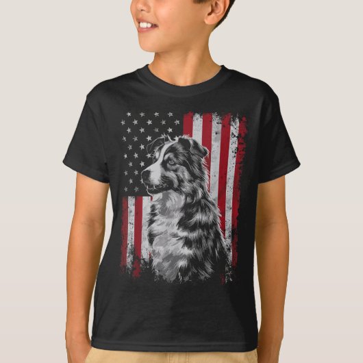 ボーダーコリー アメリカ独立記念日 パパ ママ Tシャツ (正面)