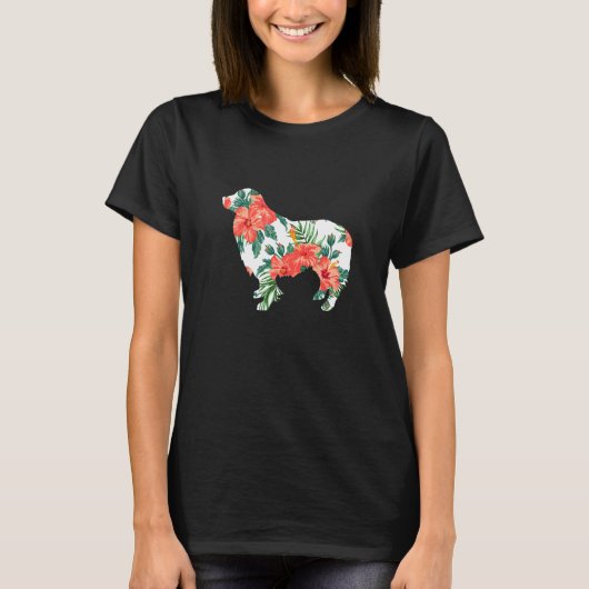 ボーダーコリー アロハ ハワイアン ドッグ Tシャツ (正面)