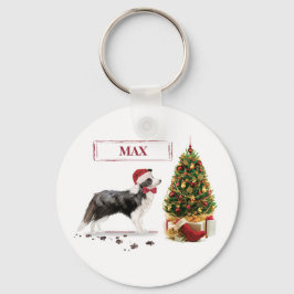 ボーダーコリー クリスマスの犬 もみの木 キーホルダー