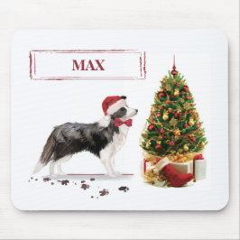 ボーダーコリー クリスマスの犬 もみの木 マウスパッド