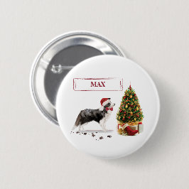 ボーダーコリー クリスマスの犬 もみの木 缶バッジ