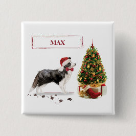 ボーダーコリー クリスマスの犬 もみの木 缶バッジ