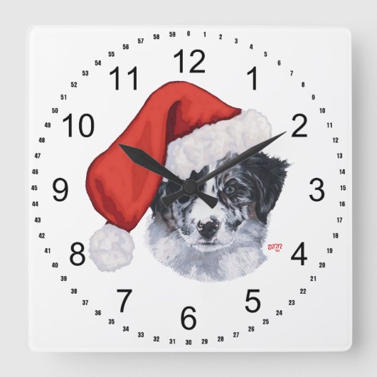 ボーダーコリー クリスマス スクエア壁時計 (正面)