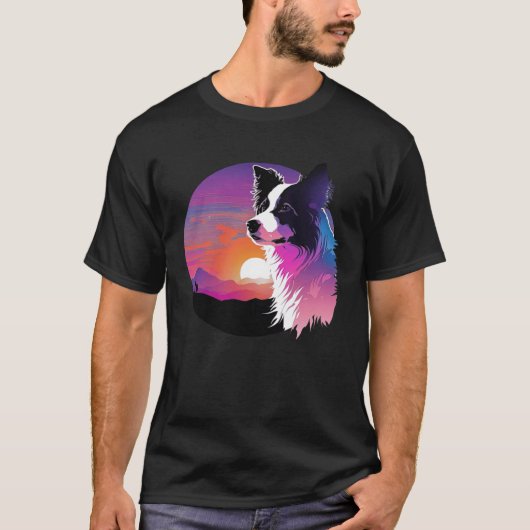 ボーダーコリー シンスウェーブ 80年代 レトロウェーブ美学 Tシャツ (正面)