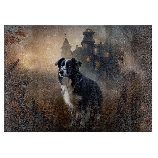 ボーダーコリー・ハロウィーンの怖いデザイン カッティングボード (正面)