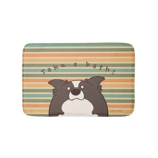 ボーダーコリー "ボダたま(黒)" -Retro- バスマット (正面)