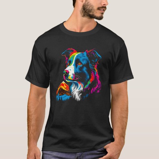 ボーダーコリー ポップアート Tシャツ (正面)