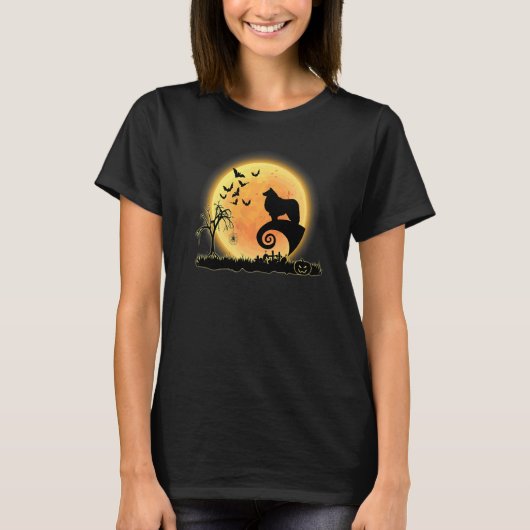 ボーダーコリー 怖い お月様 犬 ハロウィン 仮装 Tシャツ (正面)