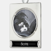 ボーダーコリー 横になっている 絵画 オーダーメイド シルバープレートバナーオーナメント (左)