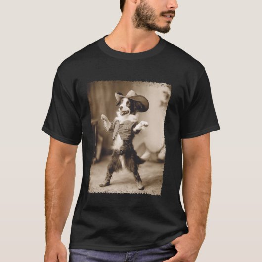 ボーダーコリー 犬のカウボーイ Tシャツ (正面)