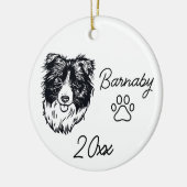 ボーダーコリー 犬 オーダーメイド 名前 & 年 ラインアート セラミックオーナメント (左)