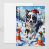 ボーダーコリー 犬 クリスマス スノー アジリティ 楽しい (正面/裏面)